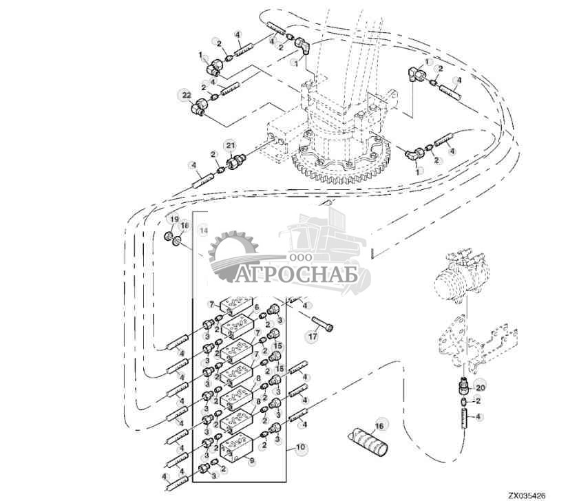 Основание разгрузочного лотка и компрессор кондиционера воздуха, централизованная система смазки с приводом 4WD 